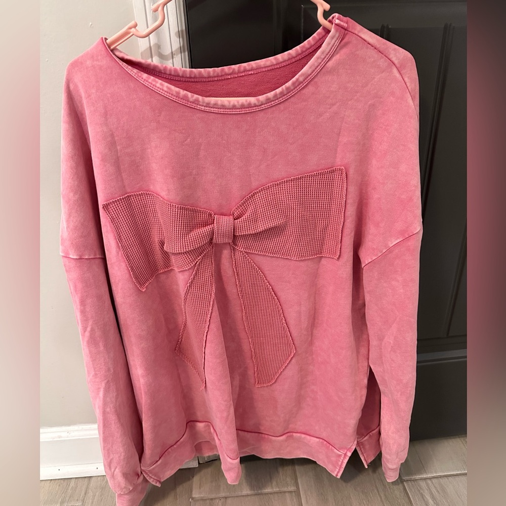 Pink Sweatshirt with Bow Detail